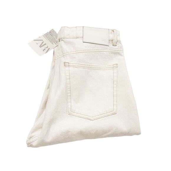 Zara Hi-Rise Cropped Straight Denim Jeans Off White Cream Size 42 US 10 - Picture 1 of 9
